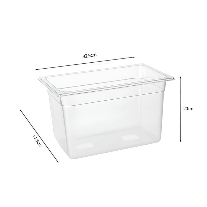Transparent Polycarbonate GN Pan 1/3 Food Tray 200mm Bundle of 2 With Lid