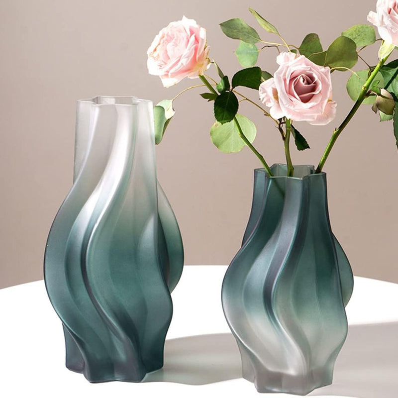 27cm Hand Blown Glass Vase Bubble Texture Tall Slender Blue Home Decor