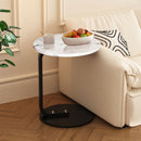 White Marble Mini Side Table 50cm Lightweight Portable Black Metal Frame