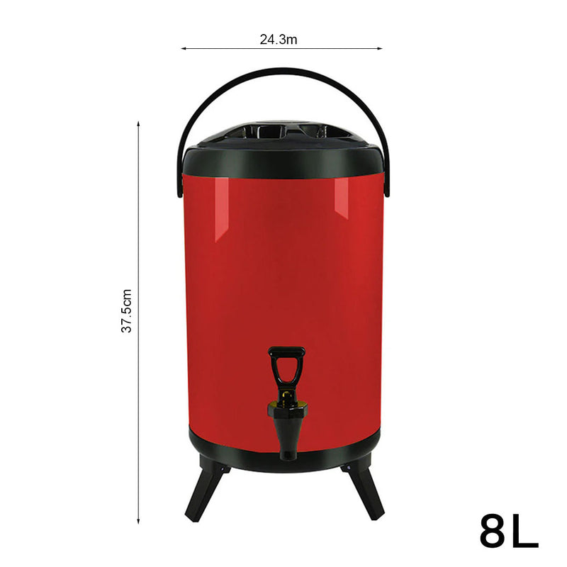4X 8L Stainless Steel Insulated Hot Cold Milk Tea Dispenser With Faucet Red