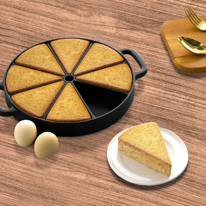 2X 21.5cm Round Cast Iron Wedge Pan Enameled 8 Slice Black Handles