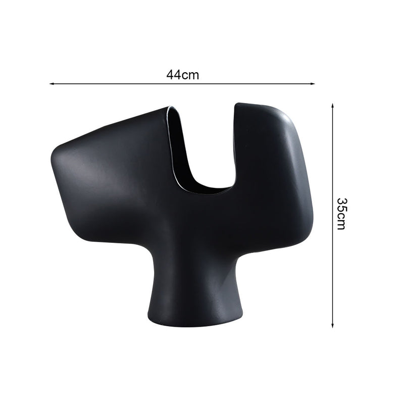2X Black Ceramic Modern Curved Decorative Vase 44X35cm Sculptural Accent