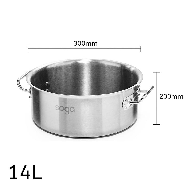Stock Pot 14L 18/10 Stainless Steel Commercial Thick Base Induction Without Lid