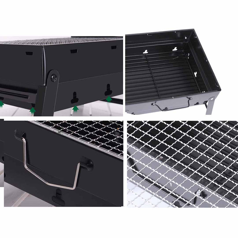 Portable Mini Folding Steel Charcoal Grill Box Camping 350x270x200mm Black