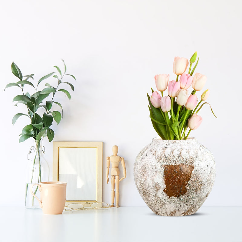 Small Elegant White Ceramic Flower Vase 21x22cm Perfect Home Accent Decor