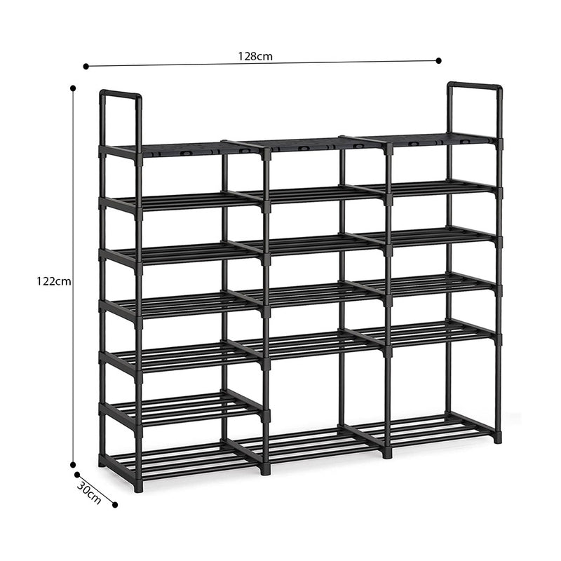 19 Shelf Shoe Storage Rack Black Plastic Coated Iron Space Saving Portable