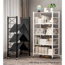 4 Tier Foldable Steel Rack With Wheels Black Storage Organizer Shelves