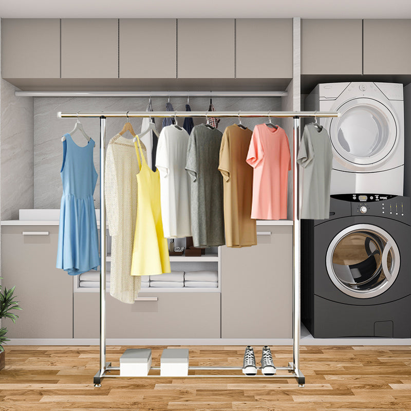 Stainless Steel Floor Standing Clothes Rack 240x150x120cm 3 Poles Wheels