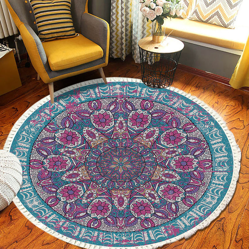120cm Mandala Round Area Rug Polyester Fiber Anti Slip Backing Living Room