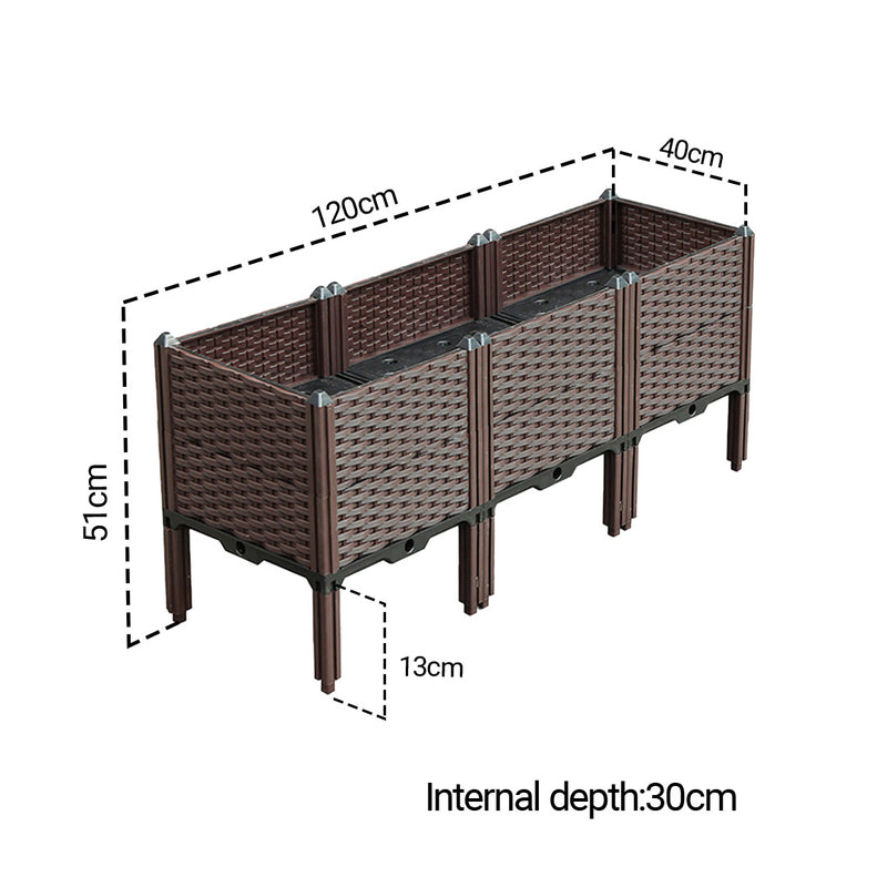 2X 120cm Raised Garden Bed Plastic 30cm Deep With Legs Dark Brown Self Watering