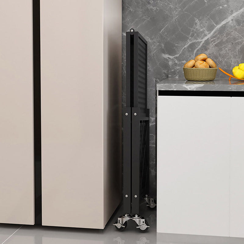 3 Tier Carbon Steel Foldable Black Kitchen Cart Storage Shelves with Wheels