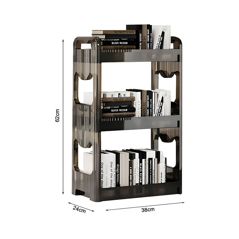 2X Black 3 Tier 38x24x62cm Plastic Bookshelf Cosmetic Storage Organizer Rack