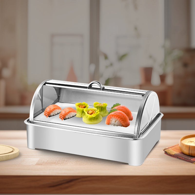 59x38.5x14cm Ceramic Chafing Dish Stainless Steel Stand Silver