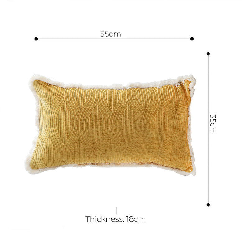 2X Throw Pillow Polyester Cotton Blend Chenille 35x55x18cm Turmeric Yellow