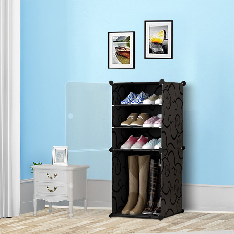 2X 4 Tier Shoe Rack Organizer Portable Black 42x32x95cm Stackable Storage