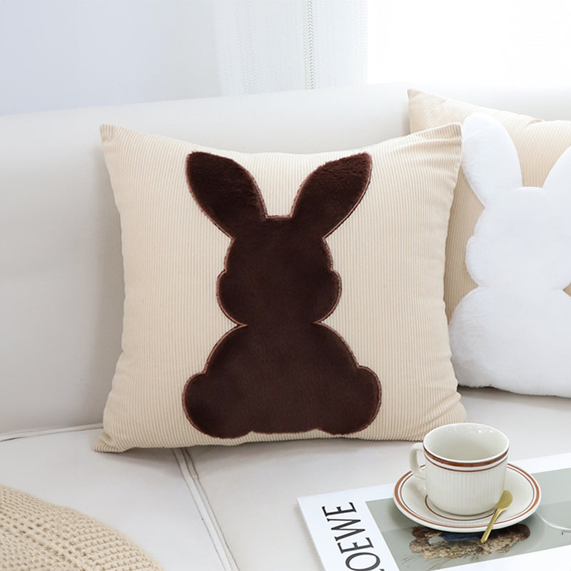 45cm Square Polyester Throw Pillow Light Tan Coffee Bunny Design 14cm Thick
