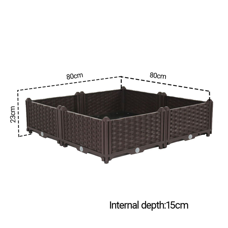 80cm Square Raised Garden Bed Polypropylene Plastic Self Watering Dark Brown