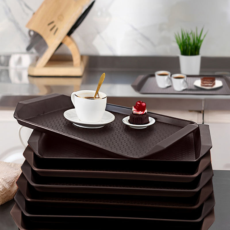 Rectangular PVC Serving Tray 43.5x30cm Stackable Dishwasher Safe Set of 10 Brown
