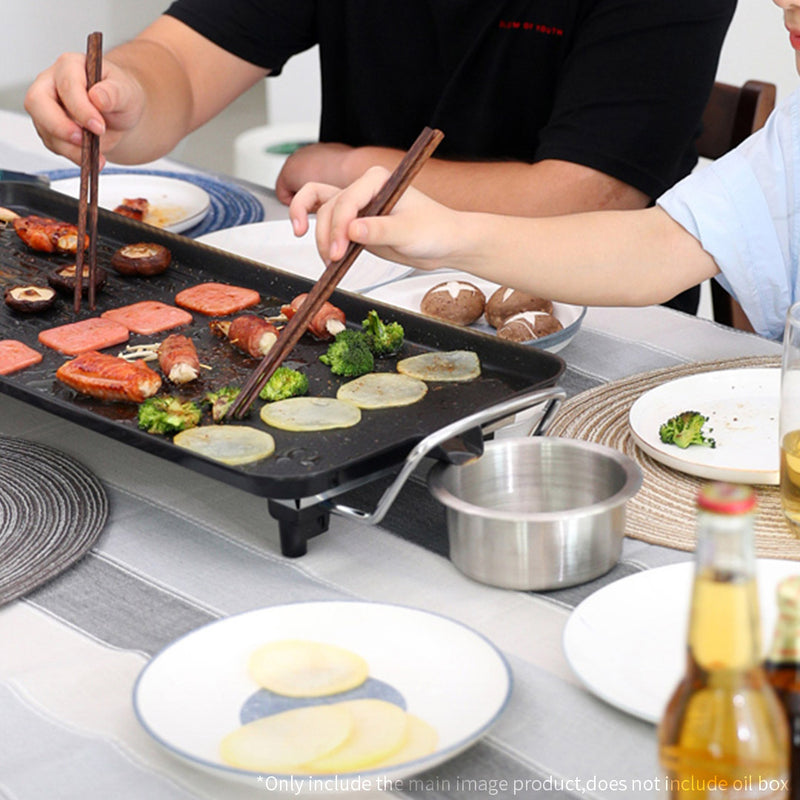 48cm Electric Teppanyaki Grill Non Stick Dual Surface 1800W Black 3 To 5 Person