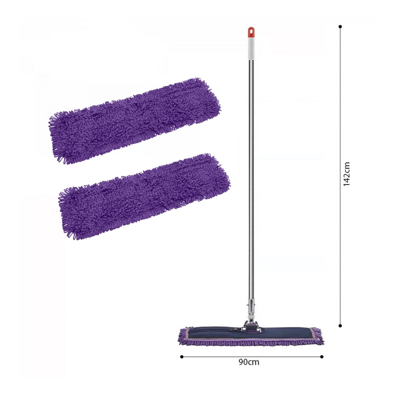 90cm Purple Microfiber Flat Mop Stainless Steel Handle PVC Grip Dust Removal