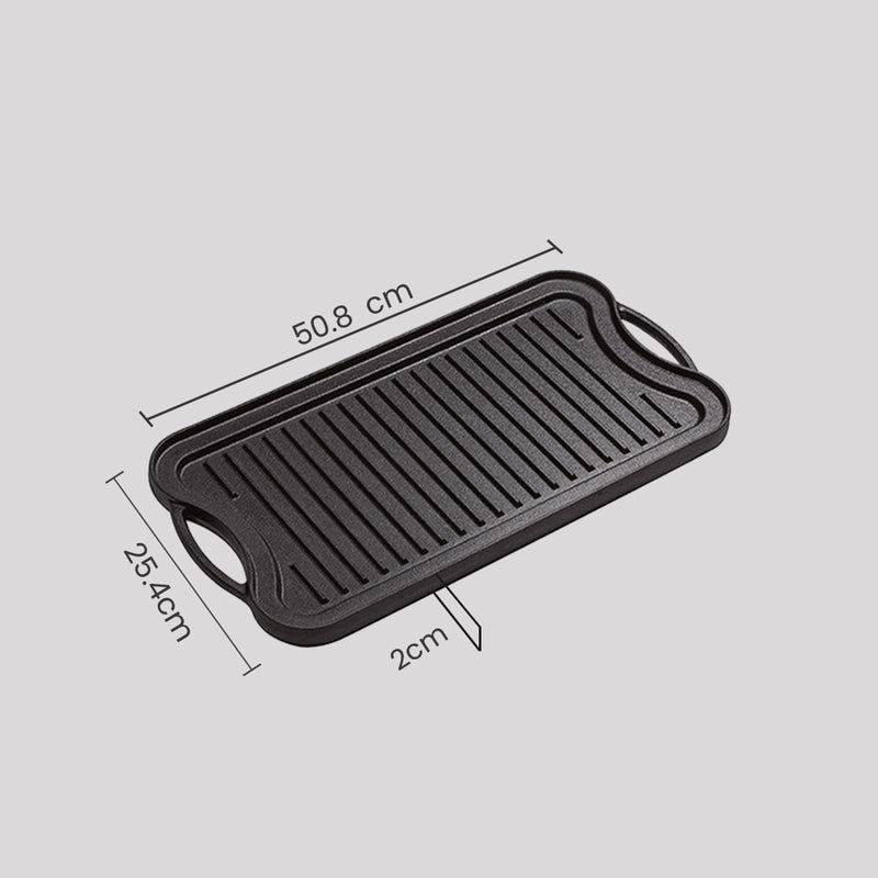 Cast Iron Ridged Grill Pan 50.8x25.4cm Reversible Preseasoned Nonstick