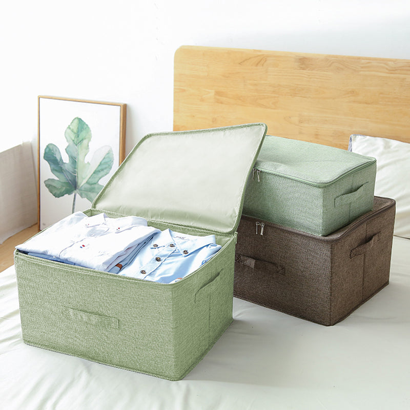 2X Green Large Foldable Storage Box 45X35X25cm Polyester Cotton Double Zipper