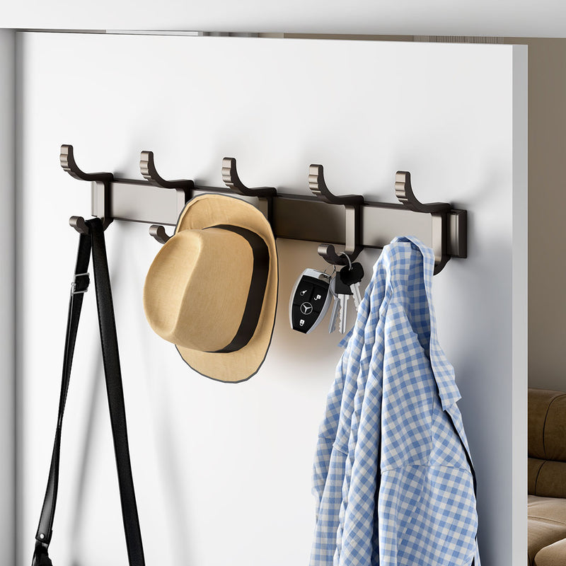 Wall Mounted Aluminum Towel Rack 37cm Black Space Saving Durable Hooks