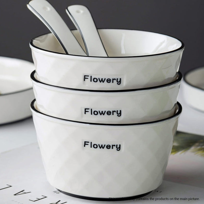 Diamond Pattern Ceramic Dinnerware Set of 13 White Bowl Plate Soup Server