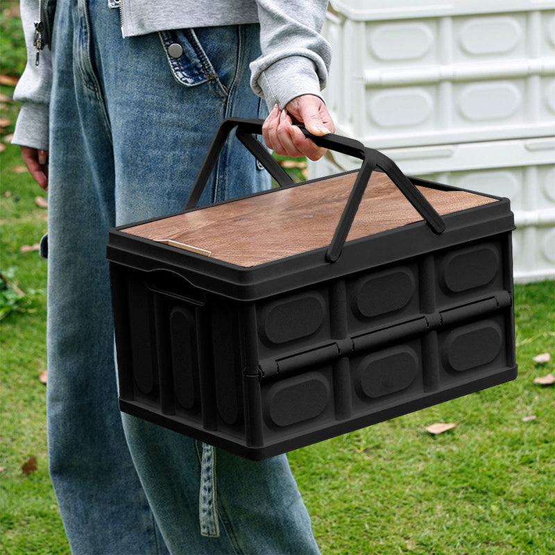 2X 30L Plastic Foldable Storage Box 42cm Stackable With Handle Black