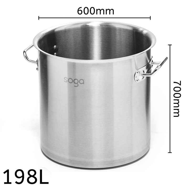 Stockpot 198L Stainless Steel 18/10 Commercial Grade Thick Bottom Efficient
