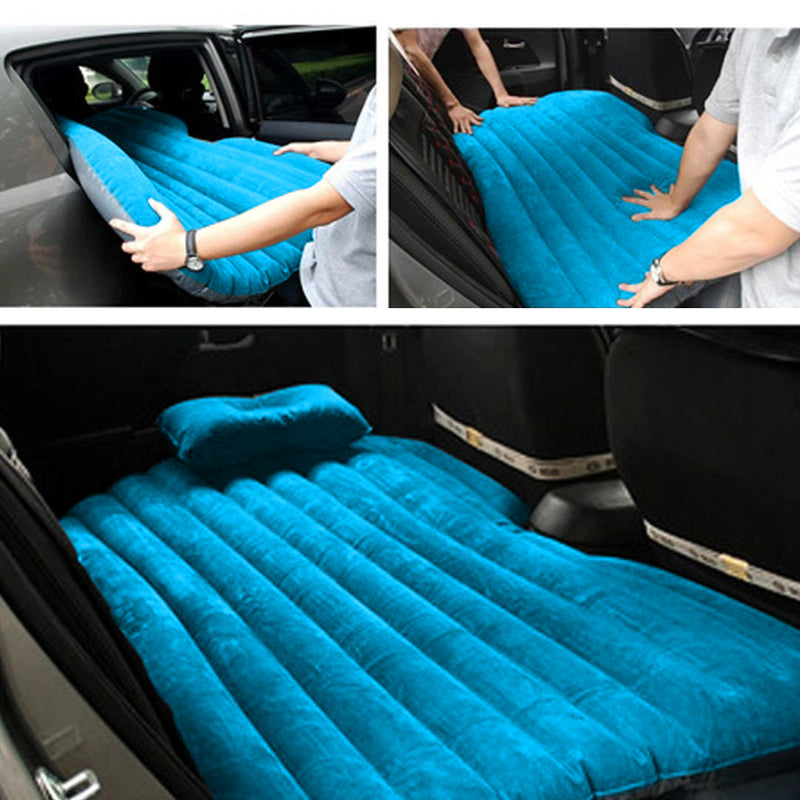 Inflatable Car Mattress Portable Travel Camping Air Bed Blue With Pump Pillows