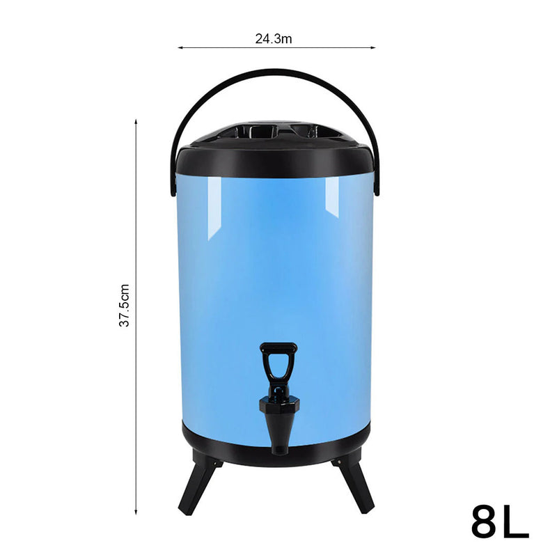 8L Stainless Steel Insulated Milk Tea Dispenser With Faucet Hot Cold Blue