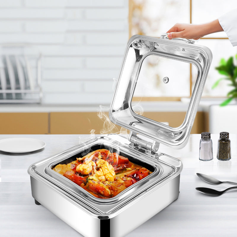 2X Stainless Steel Square Chafing Dish 6L Silver Top Lid Buffet Warmer