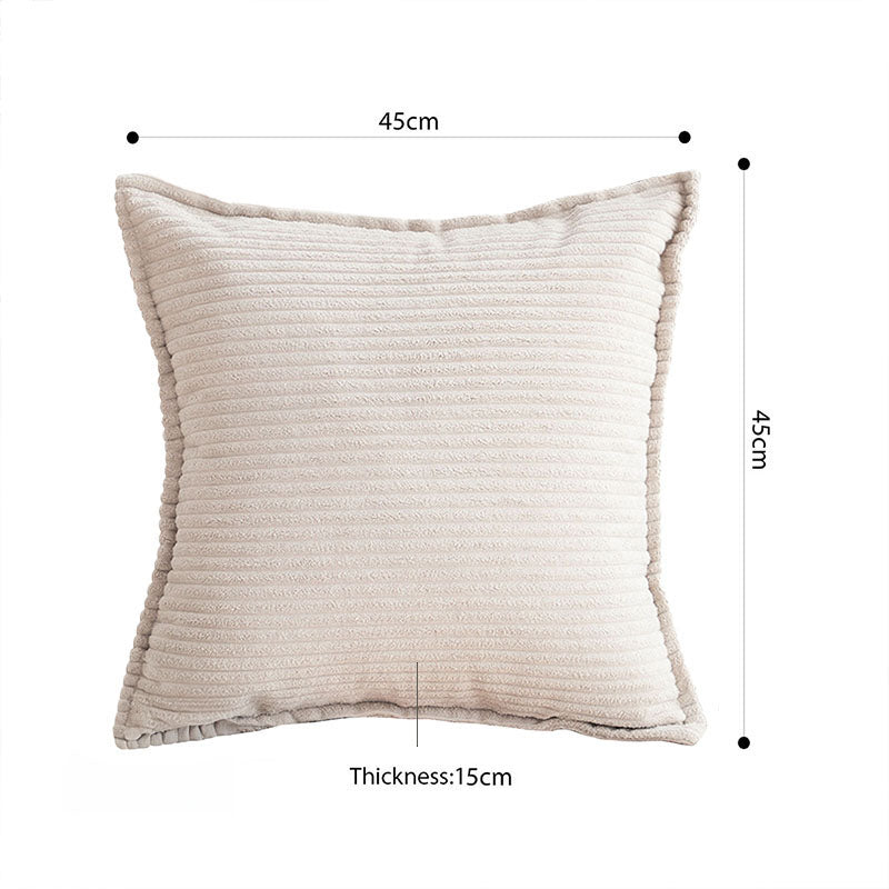 45cm Beige Velvet Corduroy Square Throw Pillow Warm Modern Striped Plush Cushion