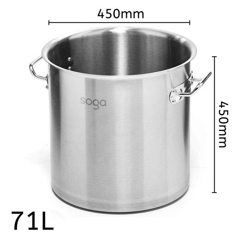 Stock Pot 71L Stainless Steel Thick Bottom Commercial Grade Easy Clean