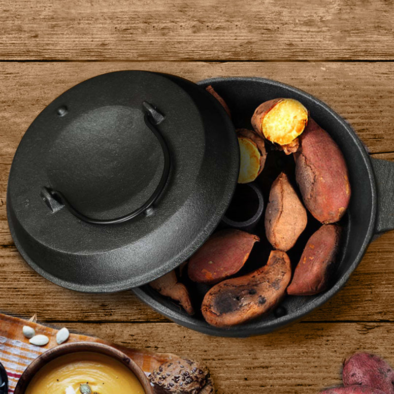 2X 28cm Cast Iron Dutch Oven Preseasoned Camping Pot With Lid