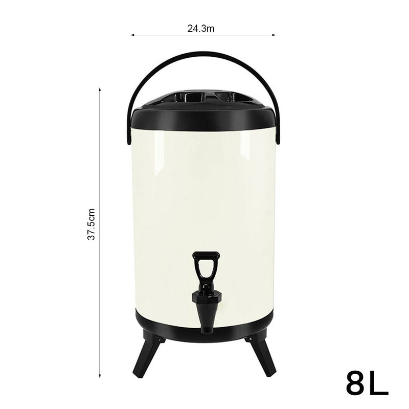 8L Stainless Steel Insulated Milk Tea Beverage Dispenser With Faucet White