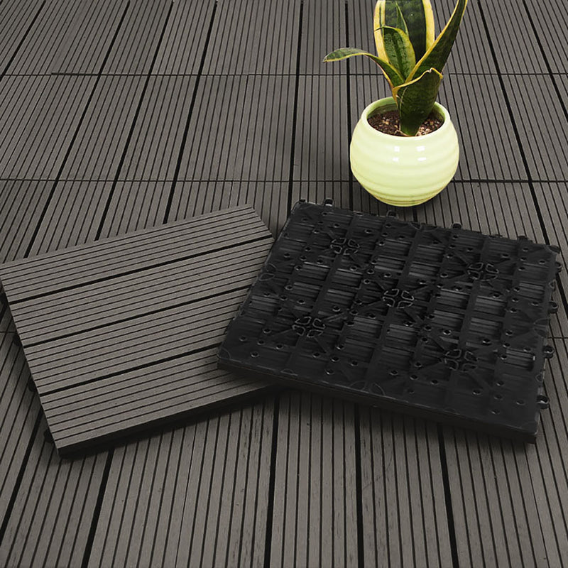 11 pcs Wooden Composite Decking Tiles Grey 30X30cm Outdoor Slip Resistant