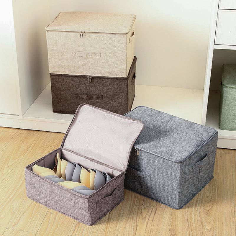 Coffee Fabric Foldable Storage Box Double Zipper Portable Moisture Proof 38x26x15cm