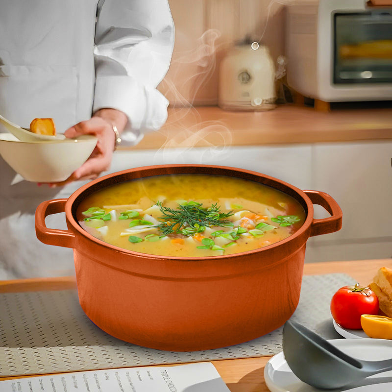 Cast Iron Enamel 24cm Casserole Stewpot With Lid 3.6L Orange Dishwasher Safe