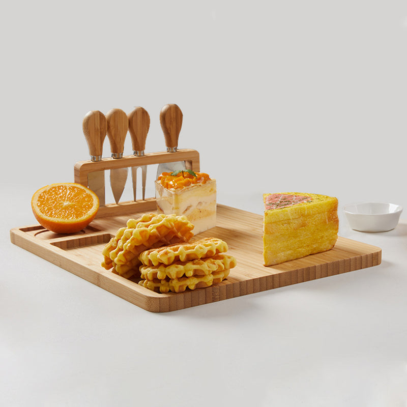 2X 36cm Brown Rectangular Wood Cheese Board Charcuterie Tray With Knife Set