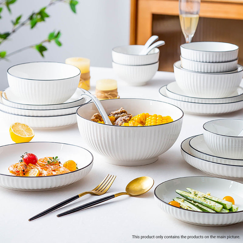 White Ceramic Dinnerware Set of 7 Japanese Style 4.5 Inch Bowl 7 Inch Plate