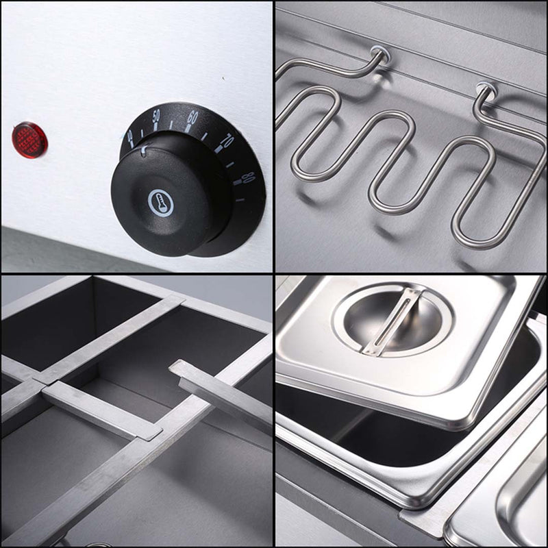 2X Stainless Steel Electric Bain Marie Food Warmer 4 X 1/2 GN Pan With Lid