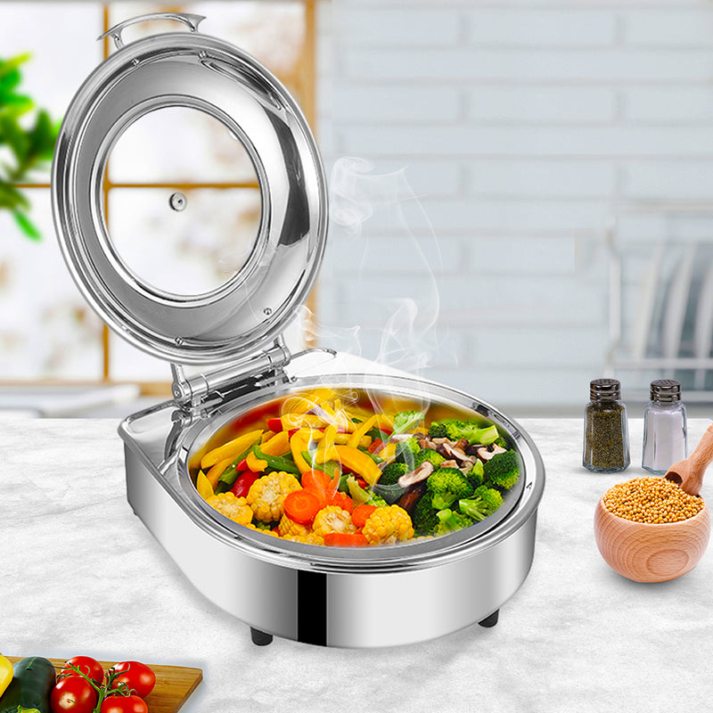 2X Round Stainless Steel And Abs Chafing Dish 6L Silver Top Lid 43x49x21cm
