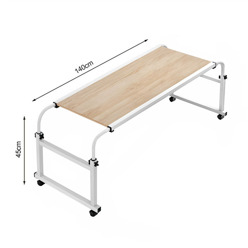2X Wood Bed Desk Table 140X45Cm Extendable To 230Cm Adjustable 65 To 95Cm Wheels