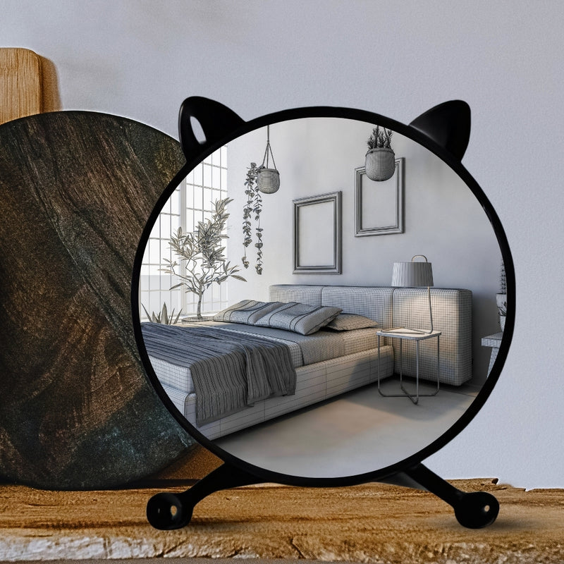 2X 30cm Black Plastic Cat Ear Makeup Table Mirrors No Led