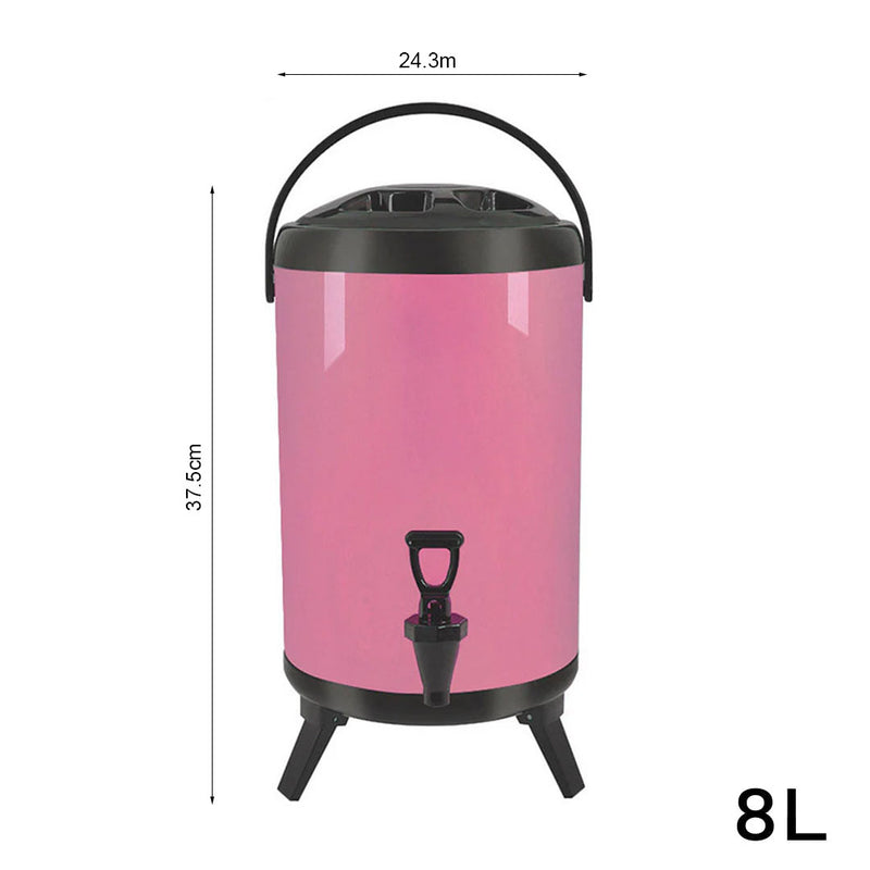 8X 8L Stainless Steel Insulated Milk Tea Beverage Dispenser With Faucet Pink