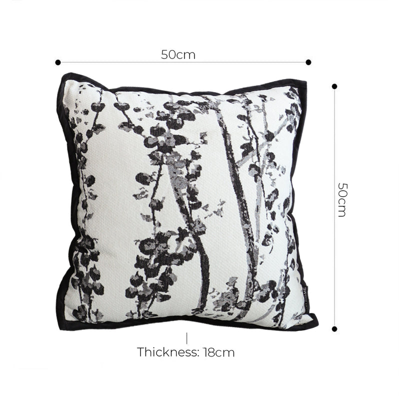2X Botanical Cushions 50cm Polyester Cotton Black White Modern Home Decor
