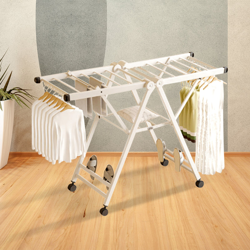 160cm Stainless Steel Portable Wing Shape Clothes Drying Rack With Wheels White