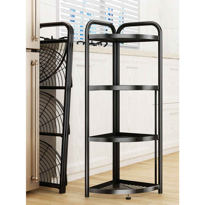 4 Tier Carbon Steel Corner Shelf With Wheels Foldable Black 51cm X 35cm X 120cm